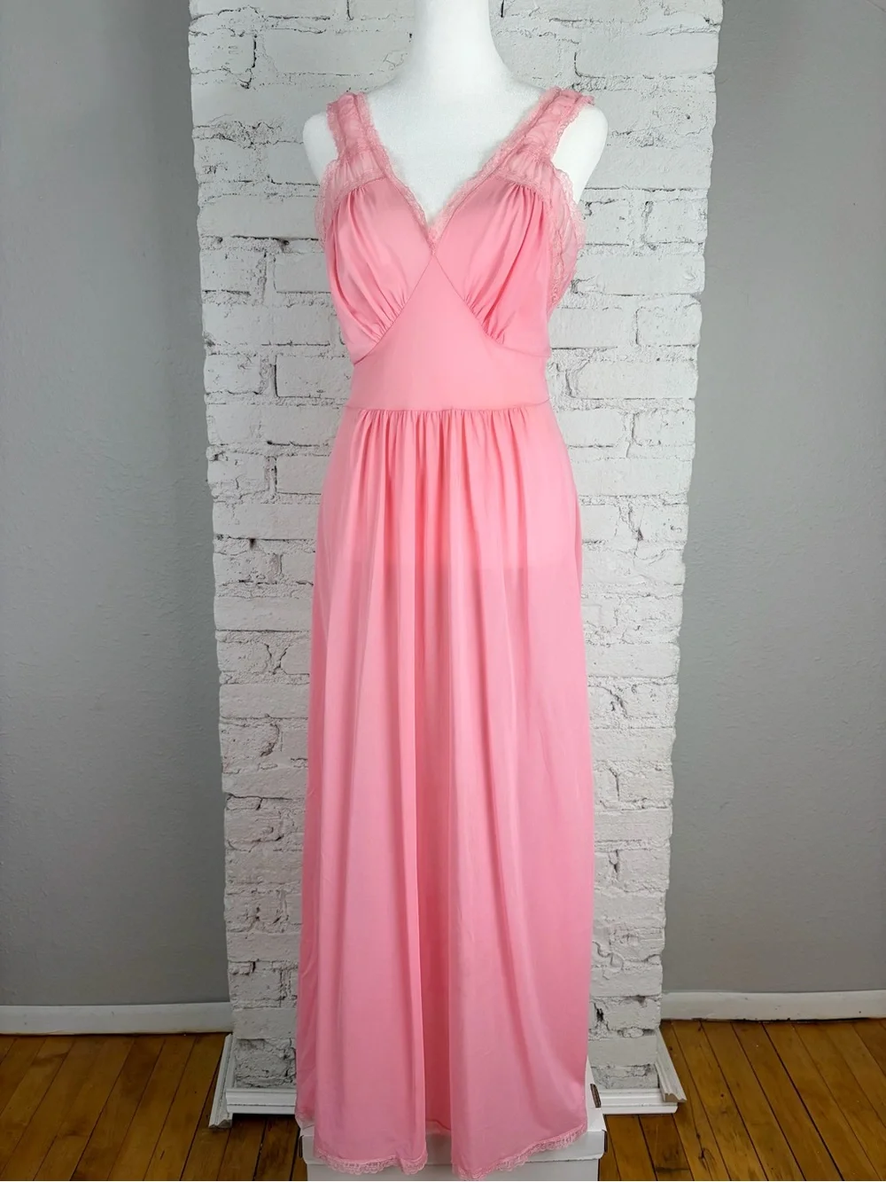 Vintage 50s Luxite by Holeproof Nylon Pink Maxi Slip Nightie Lingerie Dress 34 - Picture 1 of 15